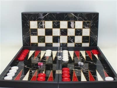 Backgammon- 19 Black/White Marble Decoupage Backgammon Set